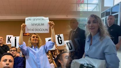 Dilek İmamoğlu'ndan pasta engeline pankartlı çözüm! “Seni Seviyorum Sevgilim"