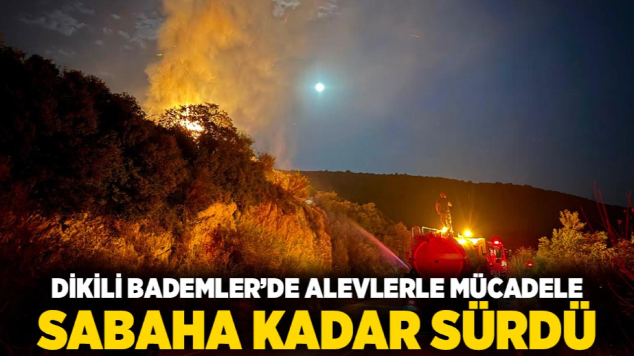 Dikili Bademler’de alevlerle mücadele sabaha kadar sürdü